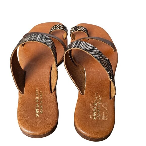 Sophia Milano Snake Faux Leather Straps Flat Slide Sandals Open Toe 7.5 Brown - Picture 9 of 10